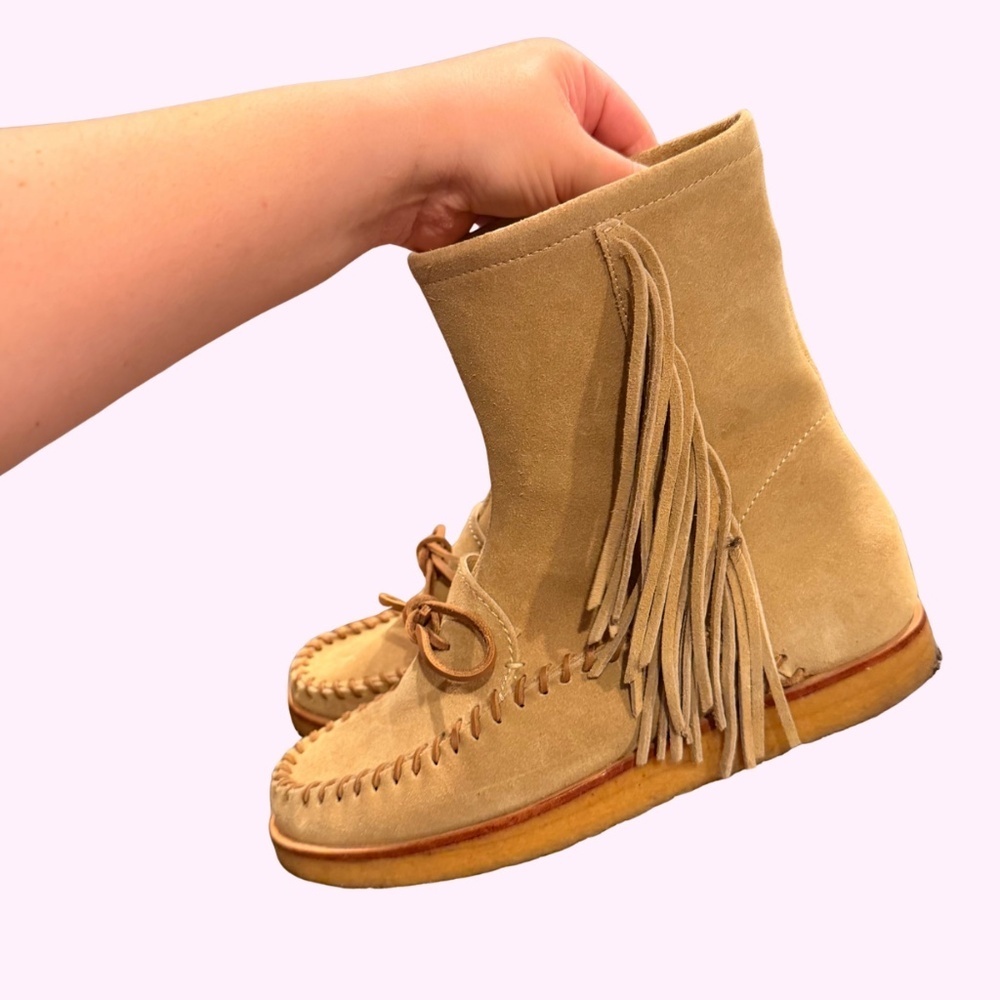 Polo Ralph Lauren Boho Channing Womens Western Fringe Moccasin Boots Size 8.5 - Picture 2 of 6
